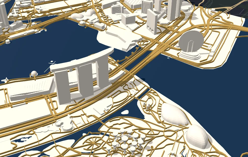 Marina Bay Sands, the ArtScience Museum, the Supertrees and the Gardens by the Bay domes in the model