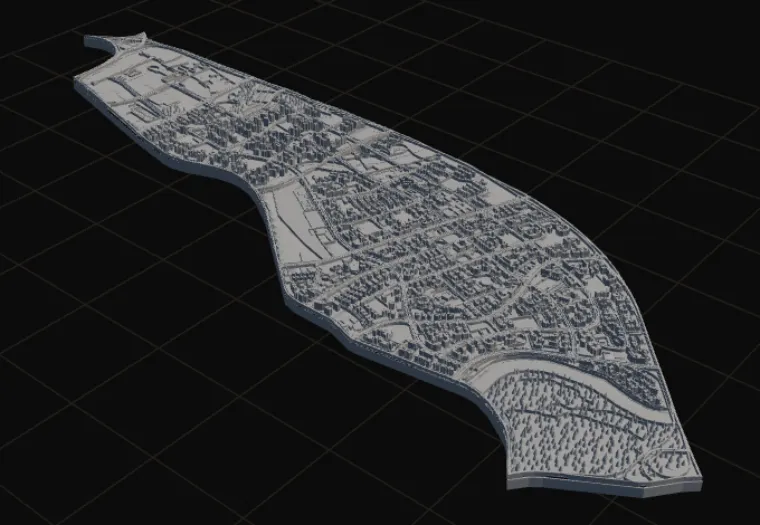 Sengkang town as a 3D model cut to its boundary, with every HDB block